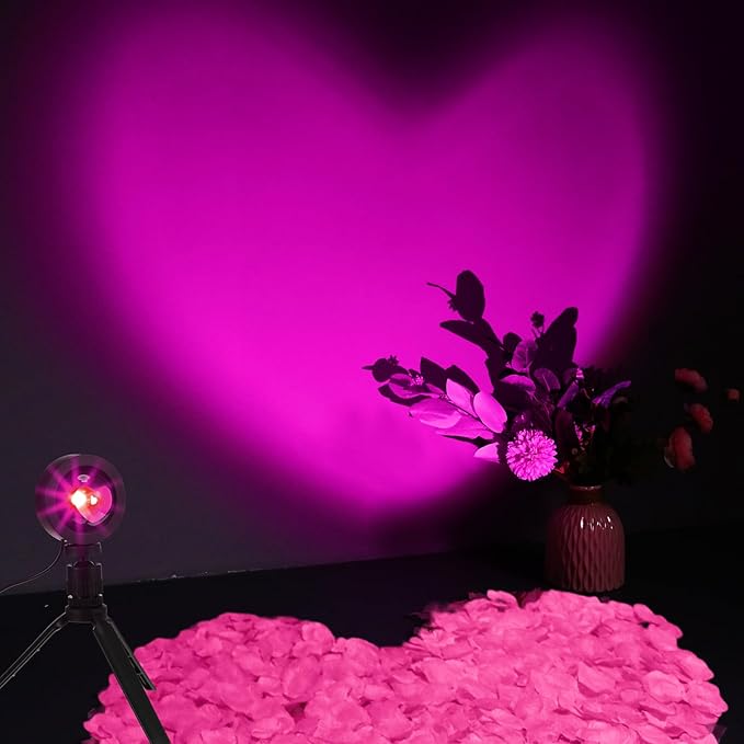 Heart Shaped Projection Lamp with 1000 Rose Petals Valentine's Day Sign Novelty Indoor Lamps USB Powered Romantic Night Light for Him Room Decorations Marry Me Proposal Weddings (Pink)