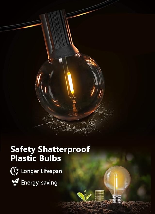Plastic C7/G40 Replacement LED Light Bulbs - 0.6W Equivalent to 7W Incandescent Bulbs 2200K, E12 Screw Base Shatterproof & Waterproof LED Globe Light Bulbs for Outdoor String Lights (25 Pack)