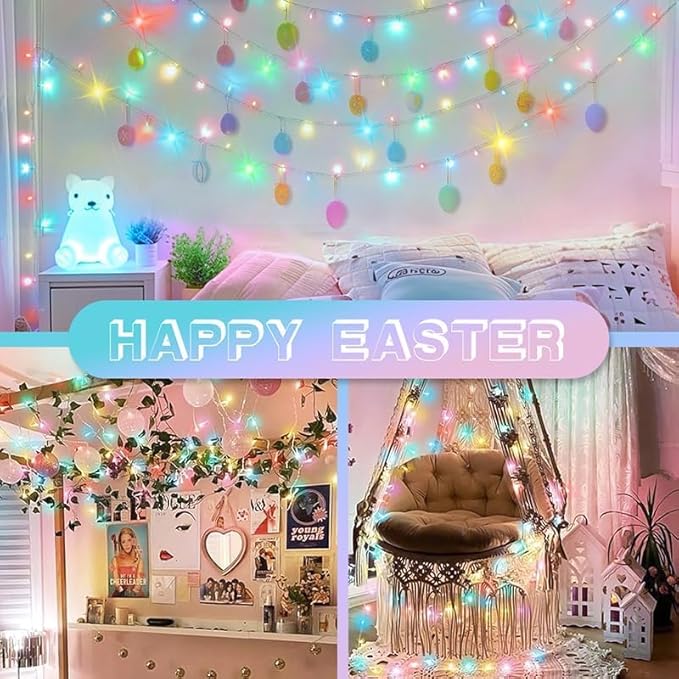 LAMPHOME 99FT Pastel Easter String Lights, 300 LED Plug in Fairy Lights with 16 Modes, 7 Colors Multicolor Mini Lights for Outdoor Christmas Tree, Garland, Wreath, Easter Holiday Decorations