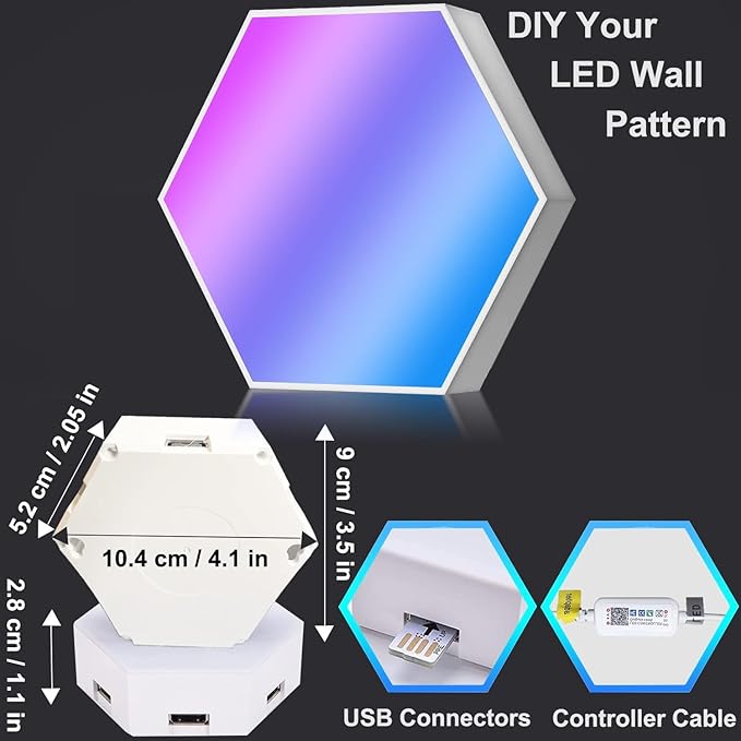 Gaming LED Hexagon Lights, Smart Hexagon Wall Lights App and Remote Control, LED Light Panels for Wall Music Sync, DIY Geometry RGB Gaming Room Decor for Living Bedroom Streaming, 7 Panels