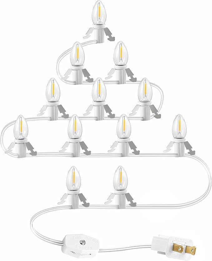 Christmas Village Lights, Decoration String Lights 21Ft with 12 C7 LED Bulbs, Warm White, with Socket and Switch, for Christmas Snow House, Pumpkin Crafts, Holiday Decoration W02VL05