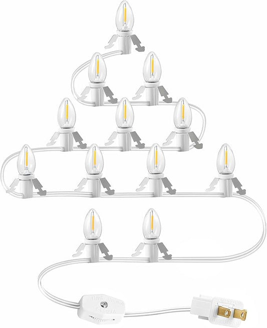 Christmas Village Lights, Decoration String Lights 21Ft with 12 C7 LED Bulbs, Warm White, with Socket and Switch, for Christmas Snow House, Pumpkin Crafts, Holiday Decoration W02VL05