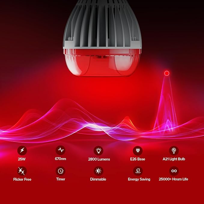 SANSI 670nm Red Light Bulb for Sleep Therapy with Remote Timer, Dimmable, Zero Blue Light for Melatonin Promoting, Dual Mode Natural Sleep Aid & 3000K Reading Light, 25W A21 E26 Red Light for Bedroom