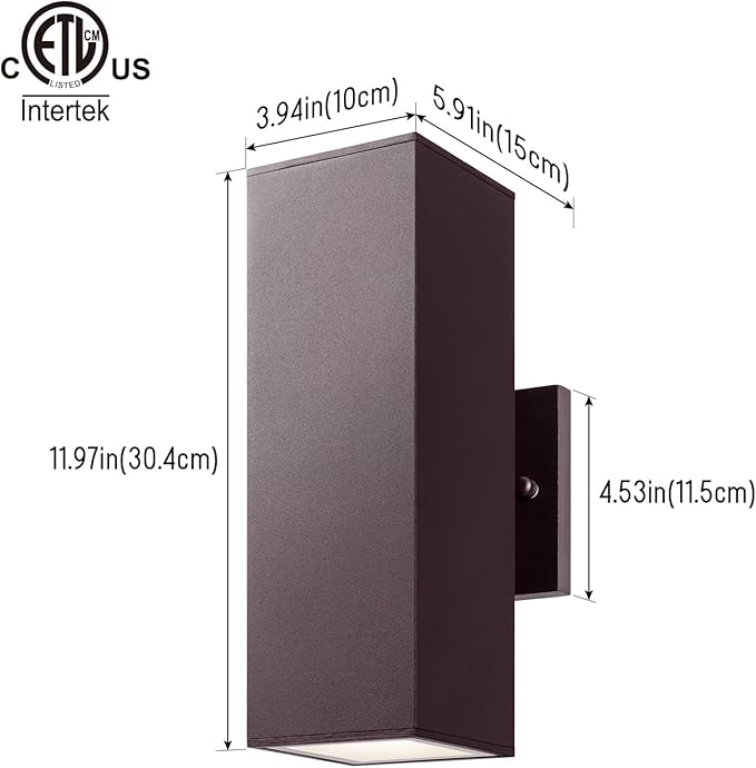 mirrea Modern Outdoor Porch Light Patio Light in 2 Lights with Aluminum Rectangular Tube and Tempered Glass Cover Waterproof Wall Sconce 2 Pack (Oil Rubbed Bronze)
