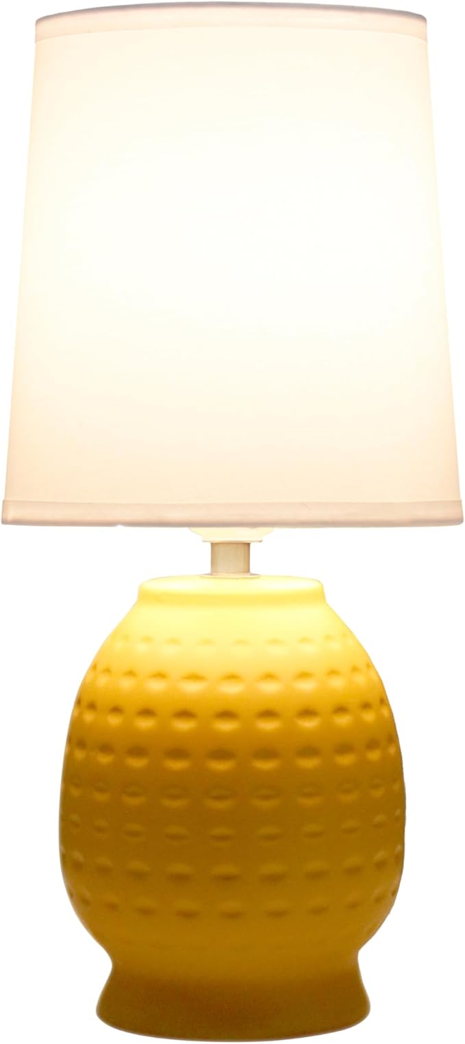 Simple Designs LT1161-YLW 12.5" Chic Glow Petite Dimpled Ceramic Table Lamp, for Bedroom, Office, Living Room, Stylish Spaces, Yellow