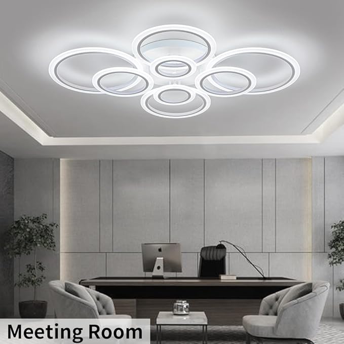 Modern LED Ceiling Light, Dimmable LED Chandelier Flush Mount Ceiling Lights, Remote Control Acrylic Ring Ceiling Lamp Fixture for Living Room Dining Room Bedroom (White, 8 Rings)