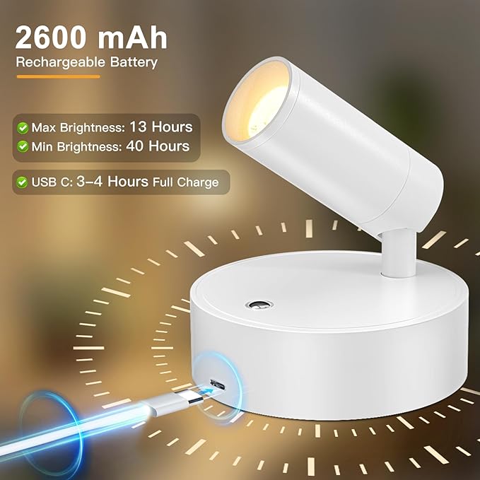 Kimjo Spot Lights Indoor, Rechargeable Plant Spotlight Indoor, Wireless LED Up Lights Accent Lighting with Timer and Dimmable, Battery Powered Picture Light