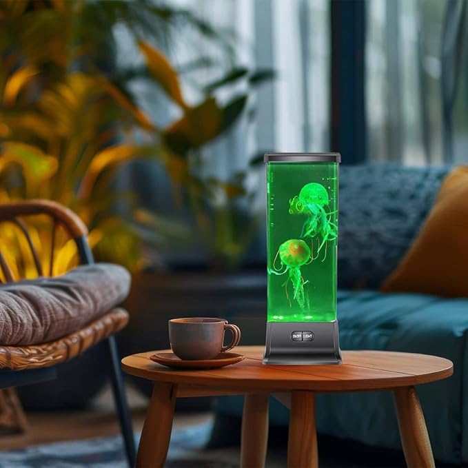 COLORLIFE Electric Jellyfish Tank Table Lamp with Color Changing Light Gift for Kids Men Women Home Deco for Room Mood Light for Relax(Black)