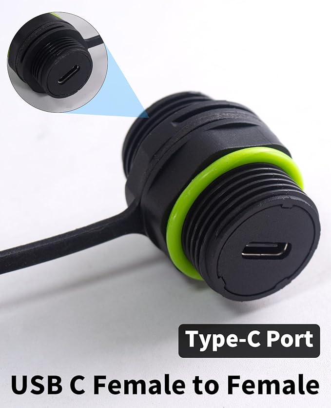Poyiccot 10Gbps Waterproof USB C Female to Female Adapter, Waterproof USB C Coupler, USB Type C 3.1 Pass Through Bulkhead Connector Outdoor Charging Socket for Data Transfer,1-Pack