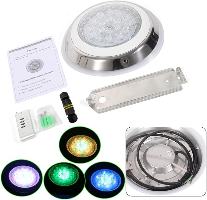 Eapmic 12V 54W Pool Light Underwater Color-Change LED Lights RGB IP68 with Remote (54W Stainless Steel Shell)