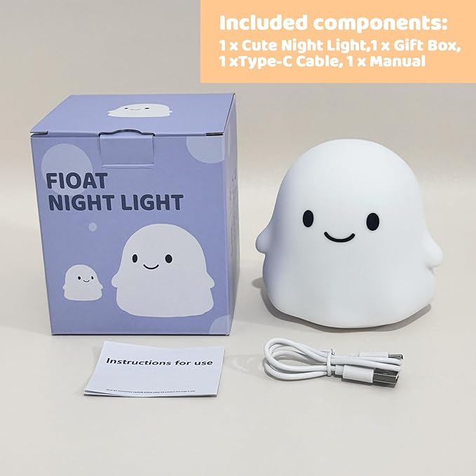 Halloween Ghost Night Light, Color-Changing & 50-Hour Battery, Spooky-Cute Squishy Lamp for Kids, USB Rechargeable with Timer, Halloween Decor & Gifts
