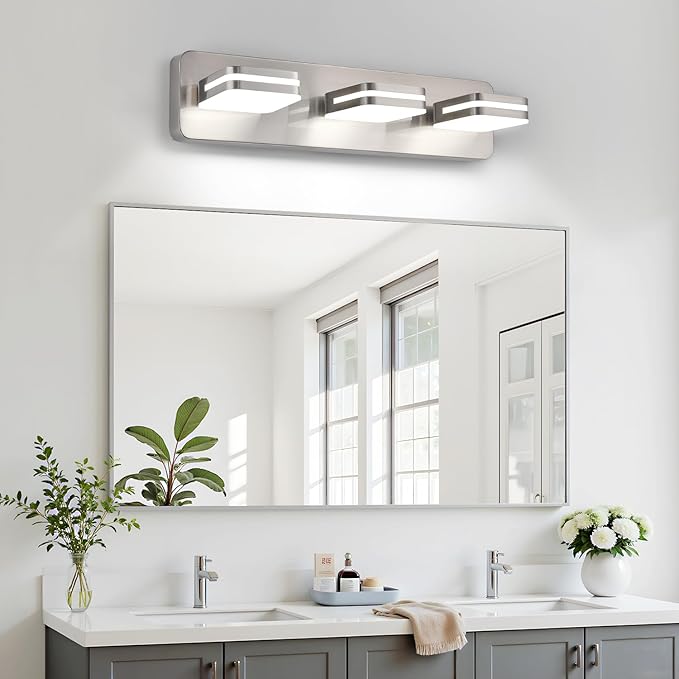 1300LM LED Modern Bathroom Vanity Light Fixtures, 360° Rotate Acrylic Brushed Nickel Vanity Lights for Bathroom, Modern Wall Lighting Fixtures Over Mirror Kitchen Living (Natural White Light 5000K)