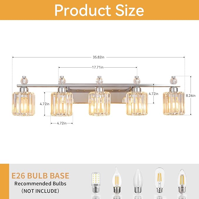 Bathroom Vanity Lights 5-Light Chrome Modern Crystal Vanity Light Fixtures Over Mirror Crystal Bathroom Vanity Lighting Fixtures