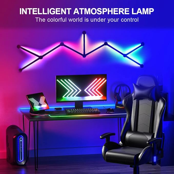 AGM Smart Wall Light Lines, 9 RGB LED PRO Light Bars, 16M+ Color, Music Sync, Dimmable WiFi Hexagon Light Lines for Bedroom, Living Room, Gaming, Party, Home Decor, Work with Alexa & Google Assistant