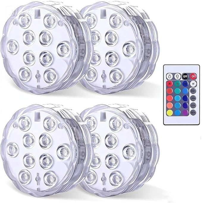 Submersible LED Lights with Remote Control Color Changing IP68 Waterproof Pool Lights for Aquarium, Pond, Hot Tub, Vase, Party & Holiday Decorations(4 Pack)