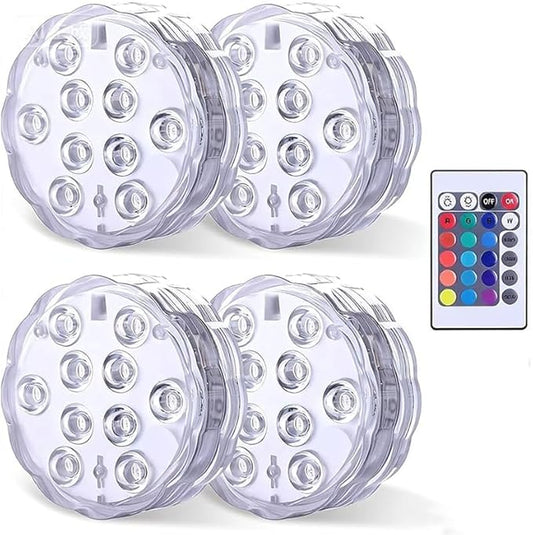 Submersible LED Lights with Remote Control Color Changing IP68 Waterproof Pool Lights for Aquarium, Pond, Hot Tub, Vase, Party & Holiday Decorations(4 Pack)