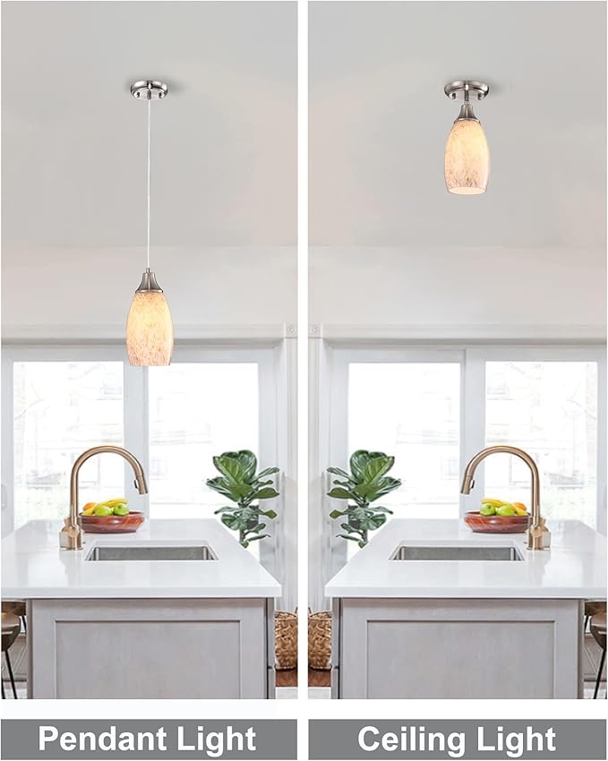 Milk Mini Glass Pendant Lights,Blown Art Glass Pendant Hanging Light Fixtures Kitchen Island Pendant Lamp Shade with Brushed Nickel Finish for Bar Counter,Hallway,Dining Room-3Pack