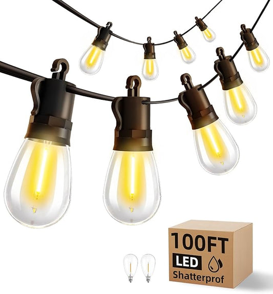 Outdoor String Lights Patio LED Light Outside - 30M 28+2 S14 LED 100ft Porch Lighting IP65 Waterproof