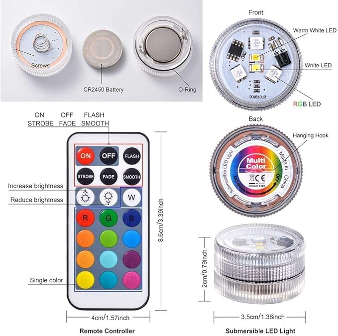 10pcs Mini Submersible LED Lights, Halloween Pumpkin Lights,Small Underwater Tea Lights Candles Waterproof with Remote Battery Operated,RGB Color Changing for Swimming Pool Party Wedding Decorate