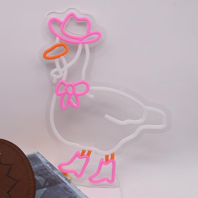 Pink Cowboy Goose Neon Sign, Funny Duck LED Light Up Sign, Western Cowgirl Boots Dimmable USB-Powered Neon Sign for Bedroom, Birthday Gift, Party, Bar, Game Room, Home, Café, and Wall Décor