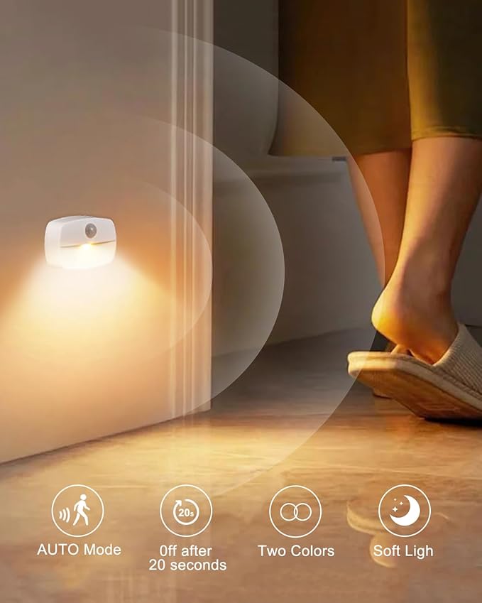 3Pcs Stick-on Motion Sensor Stair Lights, Warm White LED Night Light, Stick-Anywhere Stair Lights, Closet Light, Battery Operated Wall Light for Kitchen, Hallway, Bedroom, Bathroom, Stairs