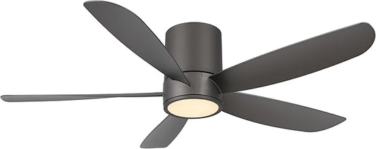 52" Outdoor Ceiling Fan with Light and Remote, ABS Blades, Low Profile Flush Mount Ceiling Fan, Dimmable LED light, Noiseless Reversible DC Motor, for Bedroom/Living Room/Porch (Charcoal Gray)