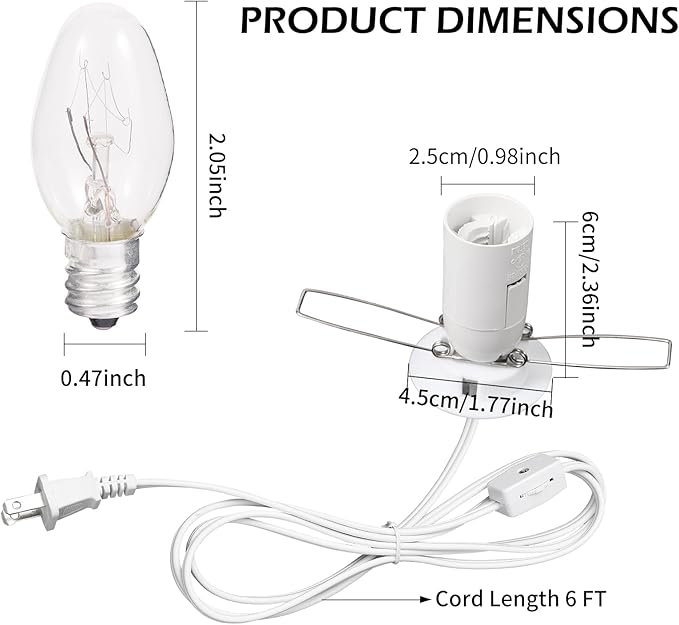 Himalayan Salt Lamp Cord, Christmas Bulb,Salt Lamp Cord with Dimmer Control and Base Assembly,6 Feet,E12 Base for Himalayan Salt Lampsand with 2 Free 7W Bulbs (White)
