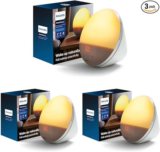 Philips SmartSleep Wake-up Light,Colored Sunrise and Sunset Simulation,5 Natural Sounds,FM Radio & Reading Lamp,Tap Snooze,HF3520/60,(Pack of 3)
