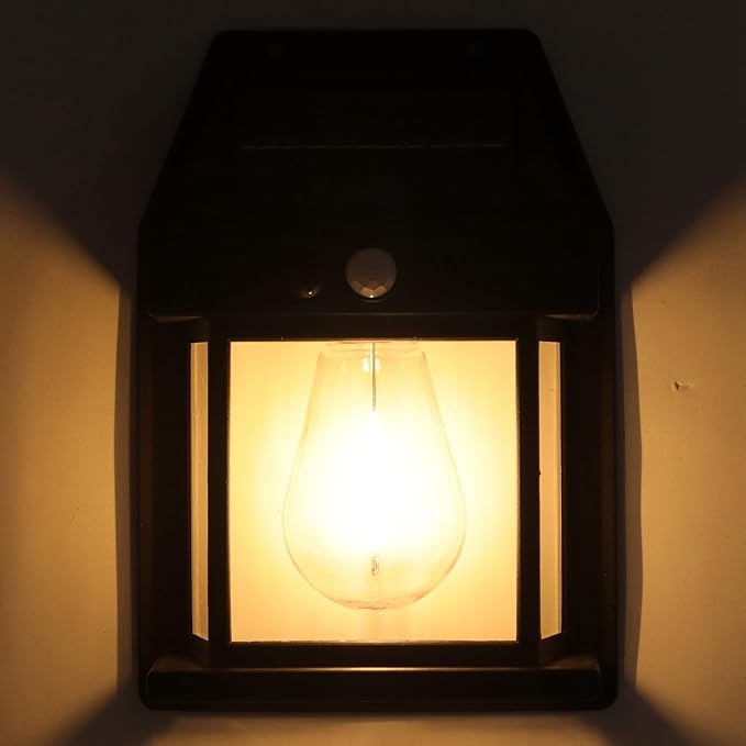 Solar Wall Lights, Sensor Interaction Lamp IP65 Exterior Lighting Fixtures for Patio Fence Garage (Black)