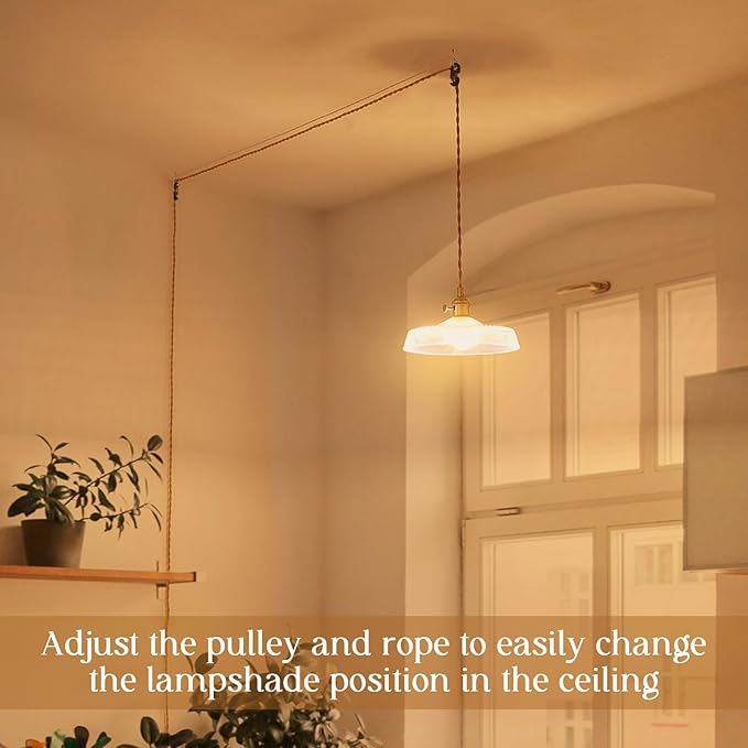 Plug in Pendant Light,9.1 Inch Glass Lampshade 14Ft Hanging Lights with Plug in Cord On/Off Switches Industrial Pendant Lights with Plug in Cord for Bedroom