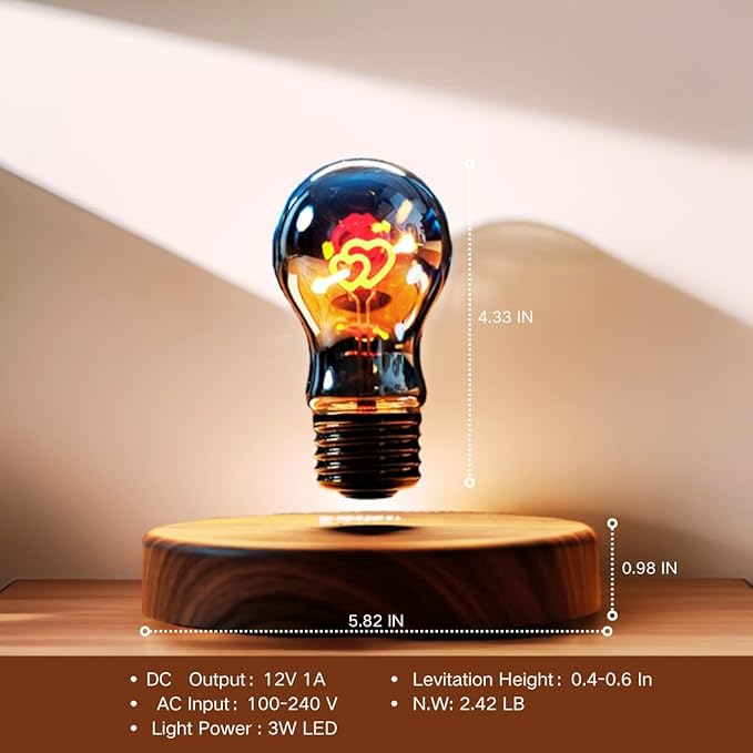 MOOCCI Levitating Heart Bulb Lamp, Magnetic Floating Light with Warm Glow, Romantic Bedroom Night Light, Perfect Easter Day Gift for Wife Girlfriend Woman, Unique Home Decor Tech Gadget