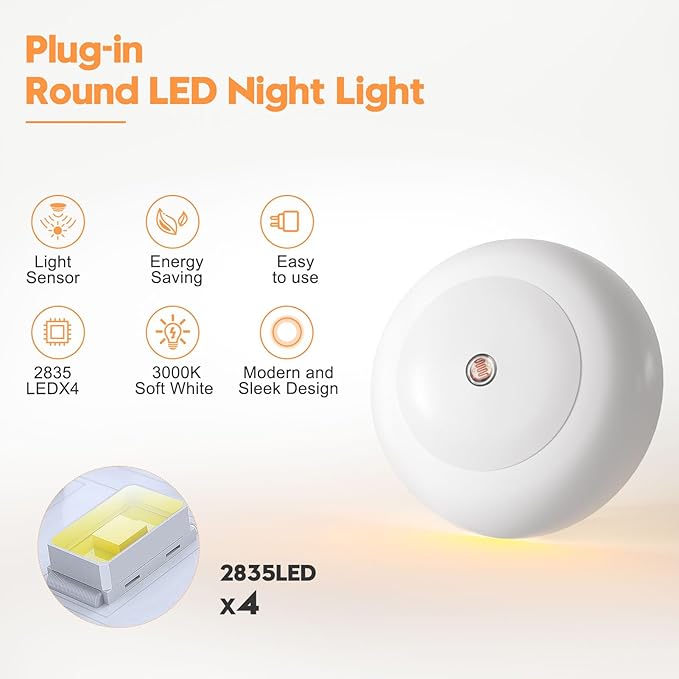 Night Light, Night Lights Plug into Wall, Dusk to Dawn Sensor Warm White Led Night Light 0.5W, 2 Pack Nightlight for Adults, Bedroom, Bathroom, Hallway, Kitchen
