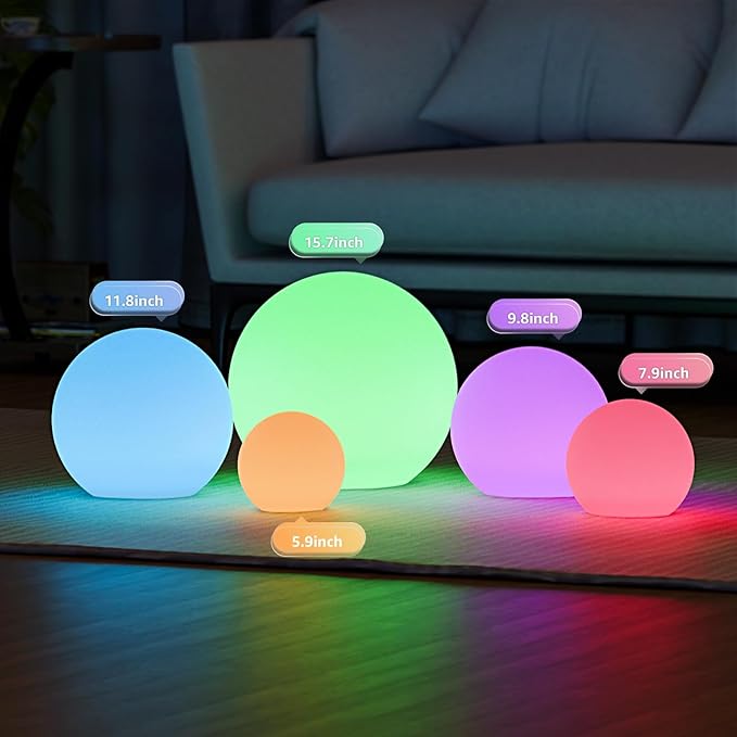 FUYO Smart Table Lamp, 6-inch Rechargeable LED Globe Orb Light with App/Remote Control, IPX6 Water-Resistant, 16 Colors & 4 Modes, Sphere Night Light for Home Bedroom Pool Garden Decor