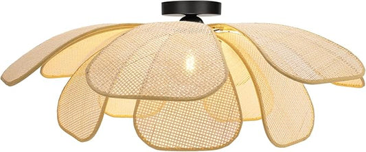 Rattan Ceiling Light Rustic Chandelier Boho Pendant Light Wicker Light Fixture Hand-Woven Rattan Hanging Lamp Boho Lamp for Hallway Entryway Kitchen Island Dining Room Bedroom