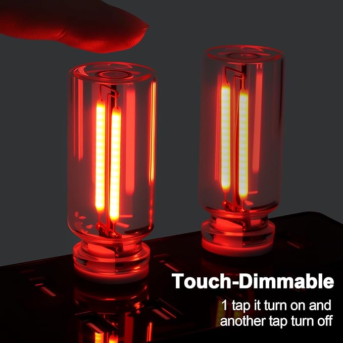 Kairiyard 2 PCS Red USB Car LED Lights Interior, Touch Control Adjustable Brightness Plug-in Retro Portable Glass Bottle Ambient Night Lights for Car, Computers, Party, Holiday Decoration, Bedroom