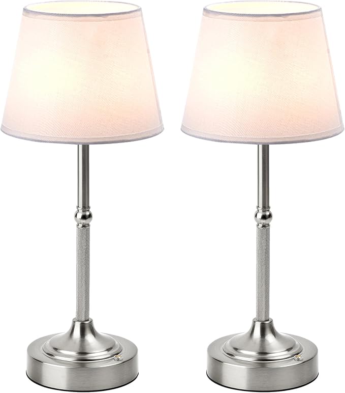 LUTEC 2 Pack Cordless Table Lamp, Battery Operated Lamp with 3 Color Temps and Stepless Dimming, 5200mAh Portable Rechargeable Table Lamp for Restaurant/Bedroom/Bars/Outdoor (Silver)