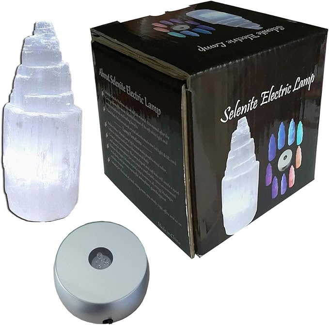 JIC Gem Clearance Natural Selenite Lamp Mini White Gemstone Crystal Lamp 4 inches Color Changing Light + Use Batteries