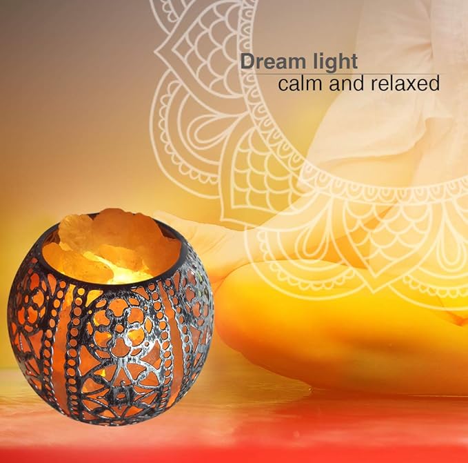Salt Night Light,Natural Wall Light Salt Lamp with 1 Bulbs, Himalayan Rocks Salt Lamp with Spherical Metal Basket Gift（Fade-Change）