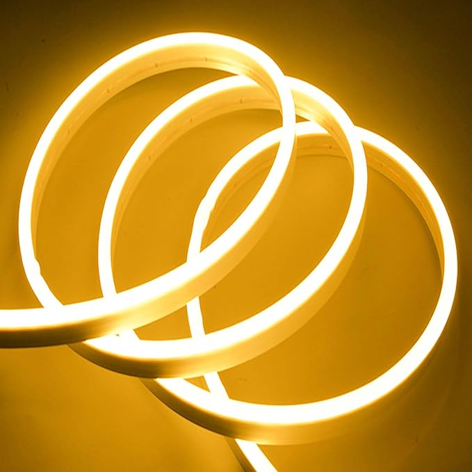 LED Neon Strip Lights, Warm White 3500K AC 110V-130V Super Bright Rope Light Sign String 4000LM Waterproof IP68 for Outdoor Indoor Commercial Lighting Decor(6.6ft)