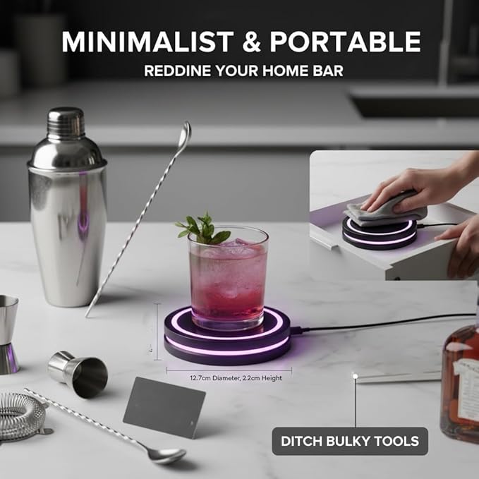 Smart Coaster Cocktail Machine, 2026 New Portable Cocktail Maker Interactive Lighting with Built-in Smart Sensing Tech Easy to Clean & Carry Compact Storage for Mat Bar Club Drink (2PCS)
