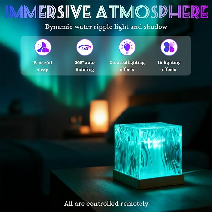 Northern Light projector with USB port, 16 color aurora with remote control function, 24 key aurora night light projector, lighting atmosphere night light, Birthday Gift, Valentine's Day Gift