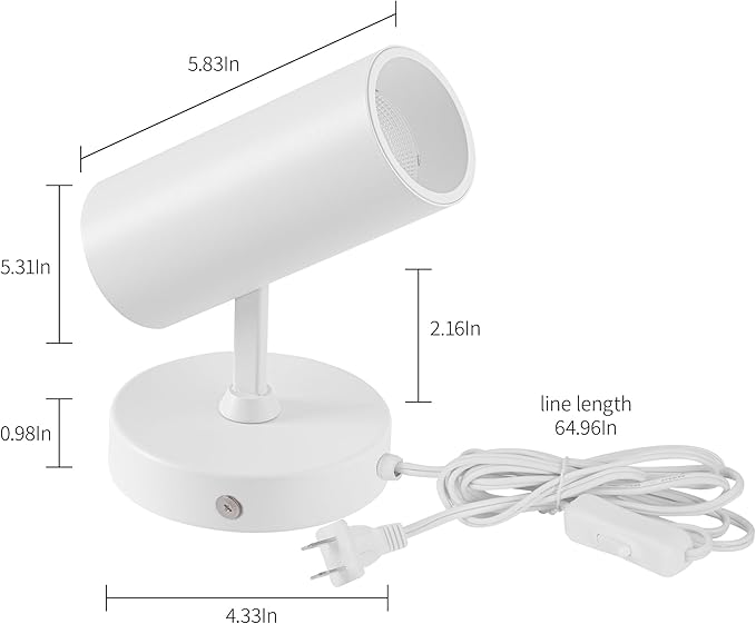 Aisilan 2 Pack LED White Plug in Spotlight with On/Off Switch Uplight Spotlight Indoor Accent Ceiling Spot Light for Plant Background Wall Spotlight Warm White 12W CREE COB CRI 97, MS007A