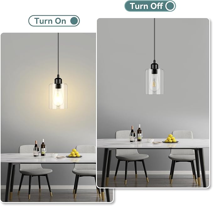 CANMEIJIA Modern Black Farmhouse Pendant Light with Glass Shade, Industrial Pendant Lighting, Island Lights for Kitchen, Modern Hanging Light Fixtures for Kitchen Island Decor (Black 2 Pack)