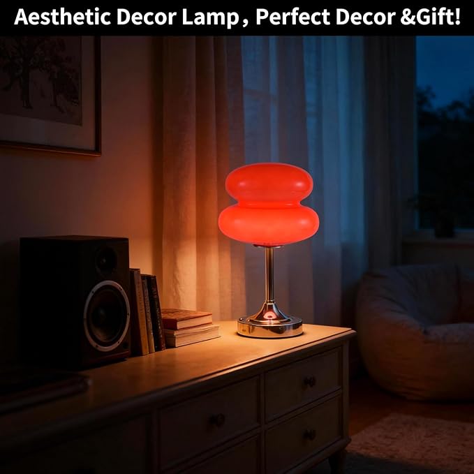 Cordless Mushroom Lamp Table Lamp for Bedroom, Battery Operate Mini Modern Mid Century Lamps,Unique Aesthetic Home Living Room Decor