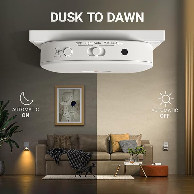 Lyridz Plug in Night Light with Motion Sensor and Dusk to Dawn Sensor, Dimmable Warm Nightlight with 1-50lm Adjustable Brightness Indoor for Bedroom, Bathroom, Stairs, Hallway, 2 Pack