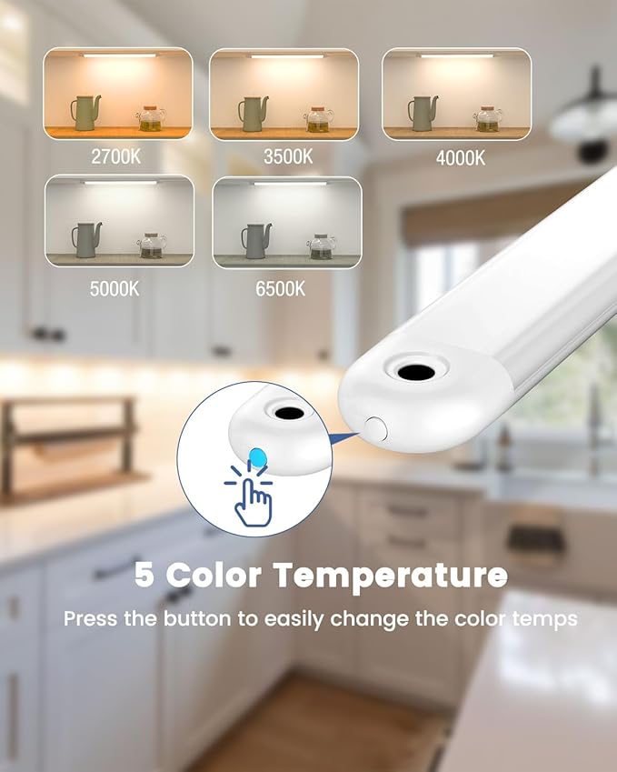MYPLUS 24" Under Cabinet Lighting, Hand Wave Sensor Under Counter Lights for Kitchen, 600LM Bright LED, 5 Color Temps, Dimmable Under Cabinet Lights Plug in for Desk,Sink,Workbench
