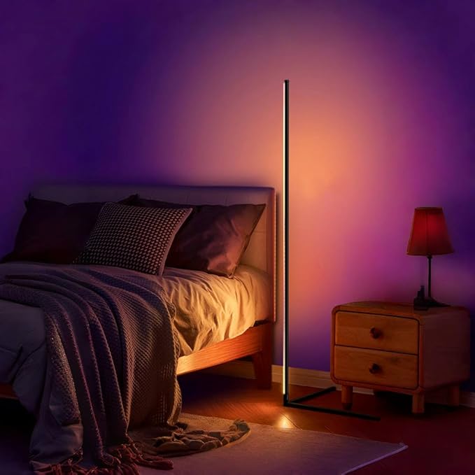 YHW RGB Corner Floor Lamp, Smart App and Remote Control Color Changing Ambience Light Music Sync, LED Lamp with 16 Million Colors for Bedroom, Living Room Gaming Room.