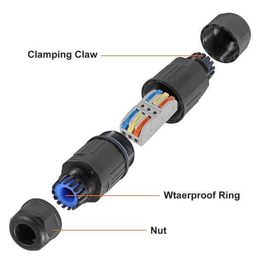 6pcs Upgraded Junction Box Outdoor Waterproof IP68, CDF 3P 3Pole Wire Connector, Replaceable Lever Wire Connectors for AWG 28-12, Quick Screwless Installation Black (3PIN)