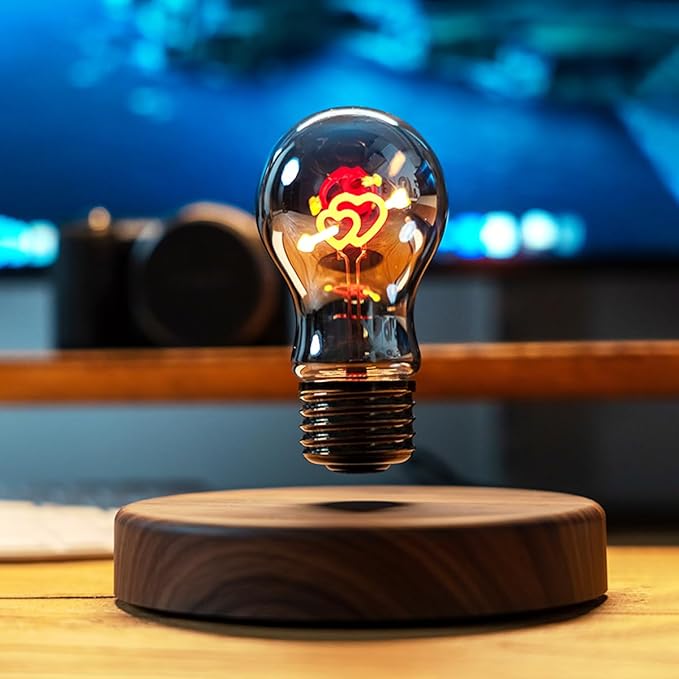 MOOCCI Levitating Heart Bulb Lamp, Magnetic Floating Light with Warm Glow, Romantic Bedroom Night Light, Perfect Easter Day Gift for Wife Girlfriend Woman, Unique Home Decor Tech Gadget