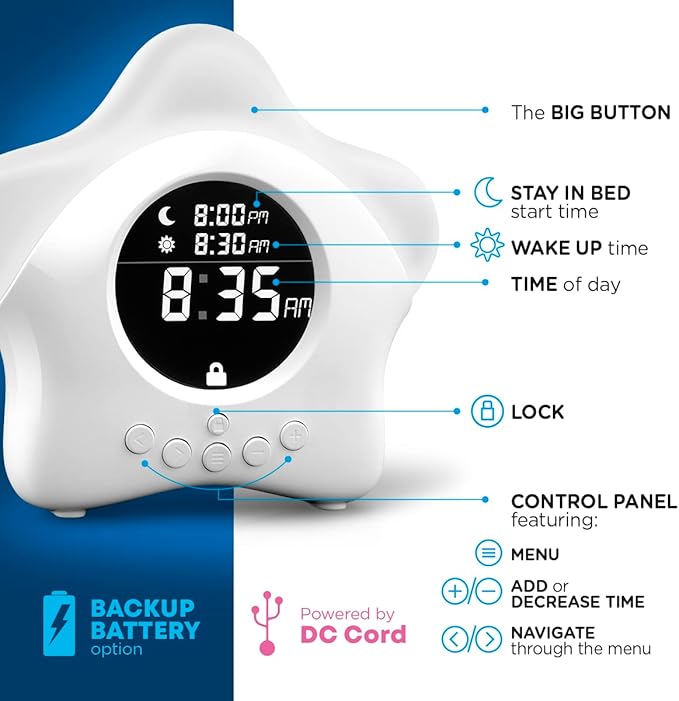 Stay-in-Bed Clock for Kids - Toddler Sleep Trainer, Night Light & Alarm